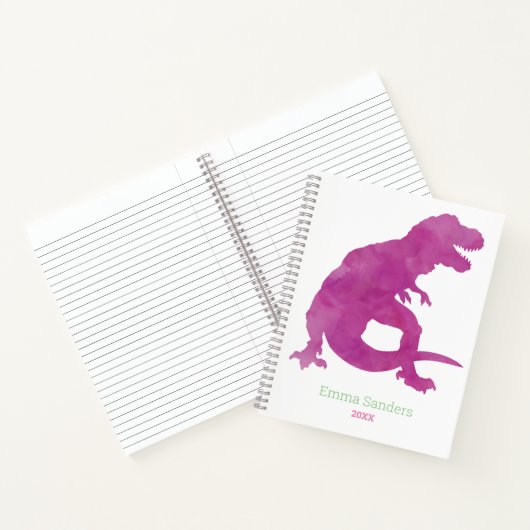 Mädchen Pink Lila Dinosaurier Wasserfarbe T-Rex Ki Notizblock (Innenseite)