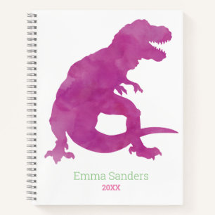 Mädchen Pink Lila Dinosaurier Wasserfarbe T-Rex Ki Notizblock