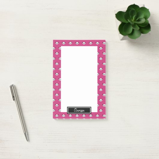 Mädchen Pink Personalisiert Panda Bären Tierkinder Post-it Klebezettel (Büro)
