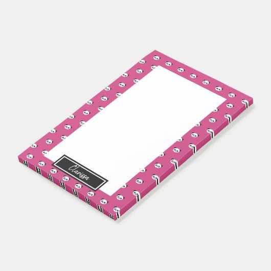 Mädchen Pink Personalisiert Panda Bären Tierkinder Post-it Klebezettel (angewinkelt)