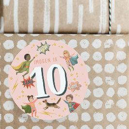 Mädchen Pink Superhero Kinder alt Geburtstag Runder Aufkleber