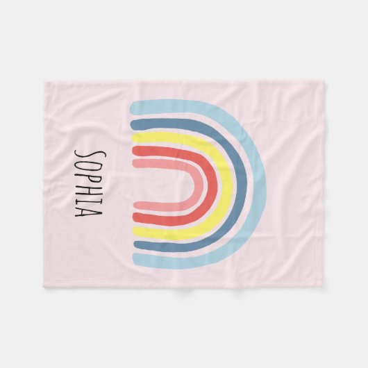 Mädchen Pink Whimsical Boho Regenbogen und Name Ki Fleecedecke (Vorderseite (Horizontal))