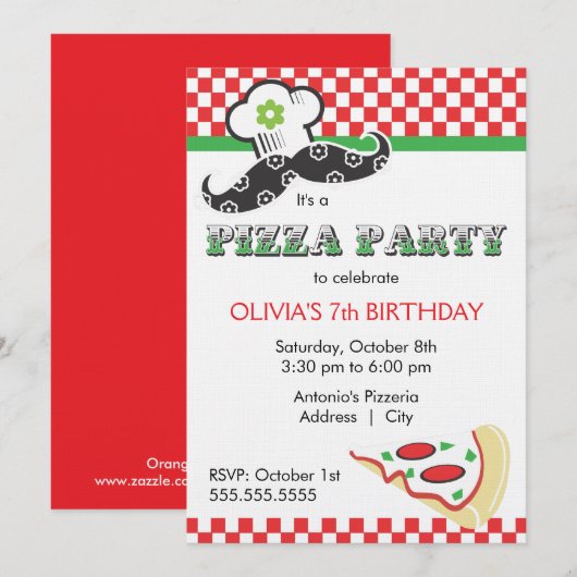 Mädchen-Pizza-Party Einladung (Vorne/Hinten)