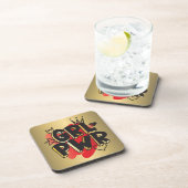 MÄDCHEN, POWER, Kronen & Herzen, Rot & Gold Getränkeuntersetzer (Rechte Seite)