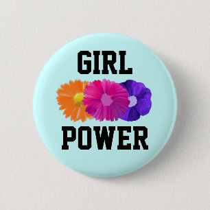 Mädchen-Power und Blumen-Knopf Button
