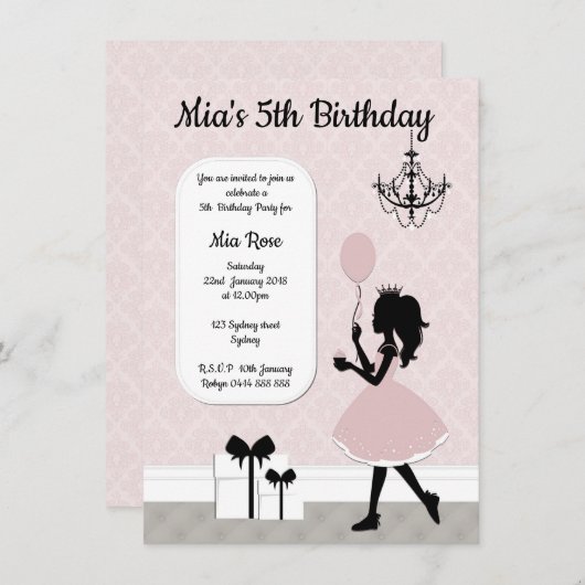 Mädchen-Prinzessin Invite, Tee-Party Einladung (Vorne/Hinten)