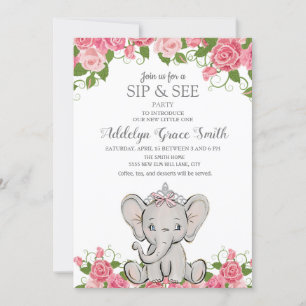 Mädchen Prinzessin Tiara Elefant Rosa Blumen Trink Einladung
