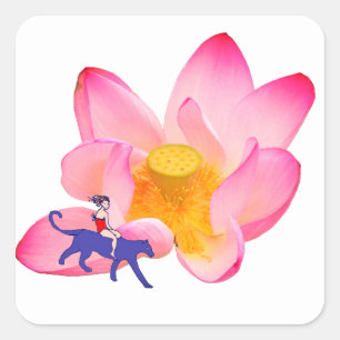 Mädchen, Puma und Lotus Quadratischer Aufkleber