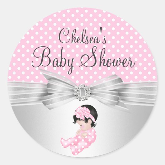 Mädchen Punkte Baby Shower Aufkleber (Vorderseite)