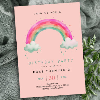 Mädchen Rainbow Birthday Einladung