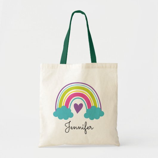 Mädchen Rainbow Tote Beutel mit grüner Hand Tragetasche (Vorne)