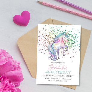 Mädchen Regenbogen Glitter Magisches Einhorn Gebur Einladung