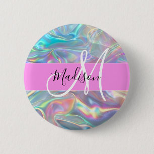 Mädchen Regenbogen Holografischer Irisierender Mon Button