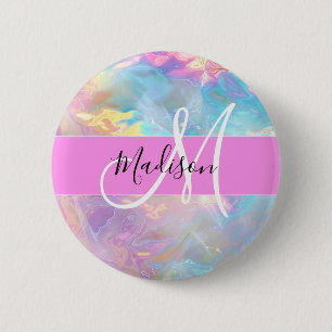 Mädchen Regenbogen Holografisches Irisierendes Mon Button