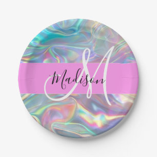Mädchen Regenbogen Holografisches Irisierendes Mon Pappteller