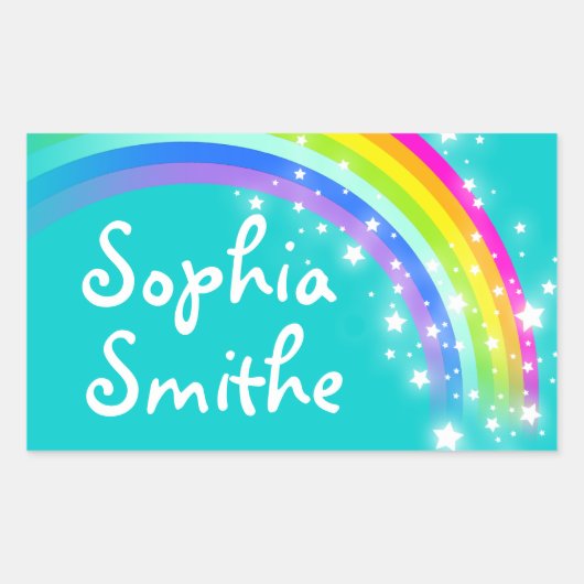 Mädchen Regenbogenname aquamarine ID-Aufkleber Rechteckiger Aufkleber (Vorderseite)