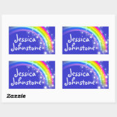 Mädchen Regenbogenname blaue ID-Aufkleber Rechteckiger Aufkleber (Blatt)