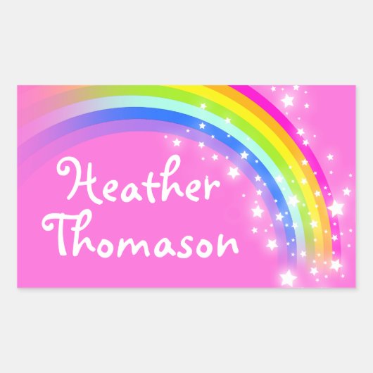 Mädchen Regenbogenname Rosa ID-Aufkleber Rechteckiger Aufkleber (Vorderseite)