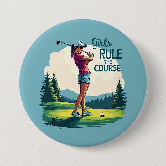 Mädchen regieren den Kurs Retro Golf Illustration Button (Vorderseite)