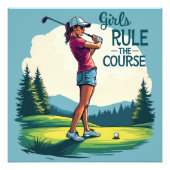 Mädchen regieren den Kurs Retro Golf Illustration Fotodruck (Vorne)