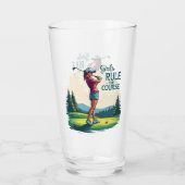 Mädchen regieren den Kurs Retro Golf Illustration Glas (Rückseite)