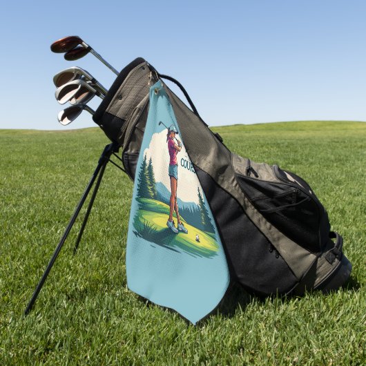 Mädchen regieren den Kurs Retro Golf Illustration Golfhandtuch (Gras)