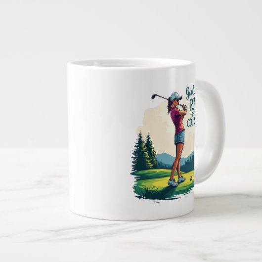 Mädchen regieren den Kurs Retro Golf Illustration Jumbo-Tasse (Vorderseite Rechts)
