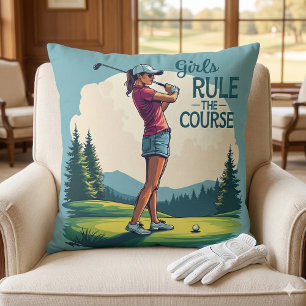 Mädchen regieren den Kurs Retro Golf Illustration Kissen