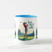 Mädchen regieren den Kurs Retro Golf Illustration Tasse (Zentrum)