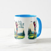 Mädchen regieren den Kurs Retro Golf Illustration Tasse (VorderseiteRechts)