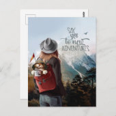 Mädchen reist mit einer Katze im Rucksack Postkarte (Vorne/Hinten)