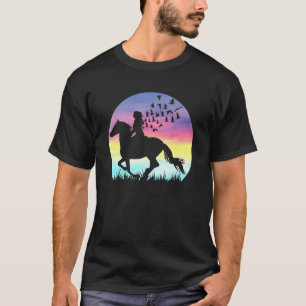 Mädchen Reitet Arabisches Pferd Vintage Sonnenunte T-Shirt