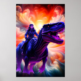 Mädchen reitet auf Dinosaurier für Erwachsene + Ki Poster