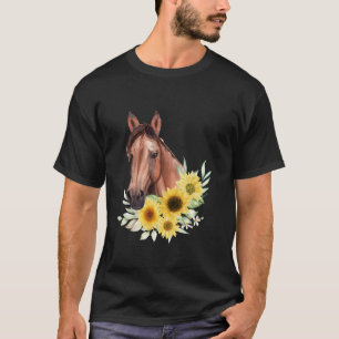 Mädchen Reitet Pferd Vintage Reitsport Sonnenblume T-Shirt
