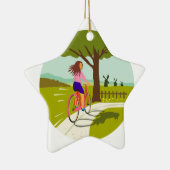 Mädchen-Reitfahrrad herauf den Baum-Kreis Retro Keramikornament (Rechts)