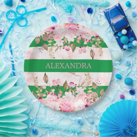 Mädchen Religiöse Feier Grün rosa Streifen Pappteller (Party)