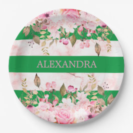 Mädchen Religiöse Feier Grün rosa Streifen Pappteller