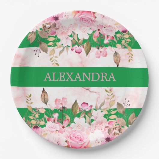 Mädchen Religiöse Feier Grün rosa Streifen Pappteller (Vorderseite)