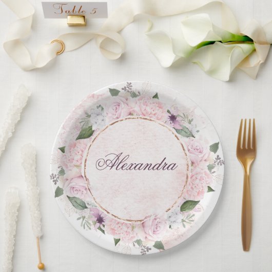 Mädchen religiöse Feier Rosa Rosen Pappteller (Hochzeit)