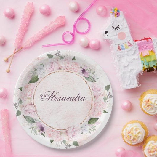 Mädchen religiöse Feier Rosa Rosen Pappteller (Party)
