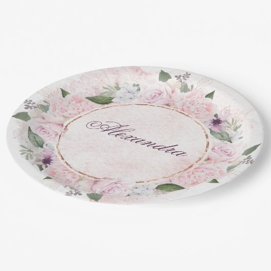 Mädchen religiöse Feier Rosa Rosen Pappteller (Schrägansicht)