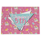 Mädchen Retro Rosa Einhorn Geburtstag Große Geschenktüte (Vorderseite)