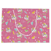 Mädchen Retro Rosa Einhorn Geburtstag Große Geschenktüte (Rückseite)