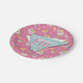 Mädchen Retro Rosa Einhorn Geburtstag Pappteller (Schrägansicht)