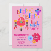 Mädchen ROBOT PARTY Rosa Geburtstag Cartoon Niedli Einladung (Vorderseite)