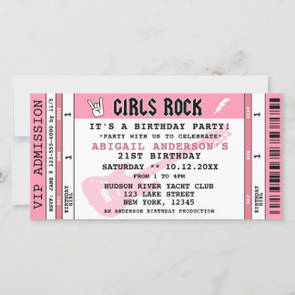 MÄDCHEN ROCK CONCERT TICKET GEBURTSTAGSINVITATION