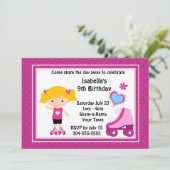 Mädchen-Rollen-Skaten-Geburtstags-Party Einladung (Stehend Vorderseite)