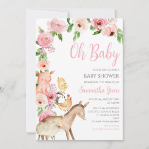 Mädchen Rosa Bauernhof Baby Shower Einladung