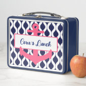 Mädchen rosa, blauer Wasseranker Personalisierter  Metall Brotdose (Beispiel)