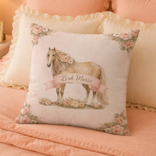 Mädchen-Rosa-Blumen-Pferd-Rose-Monogramm-Name Kissen